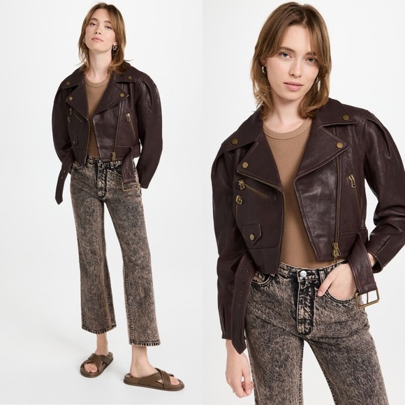 NWT Veronica Beard Marea Leather Moto Jacket in Brown Size 2 - Picture 1 of 15